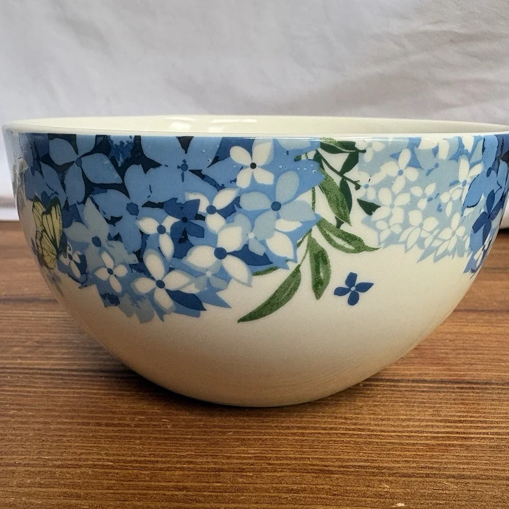 Royal Norfolk Blue Hydrangea Butterfly Floral Bowls Set of 4 Ceramic 5.5